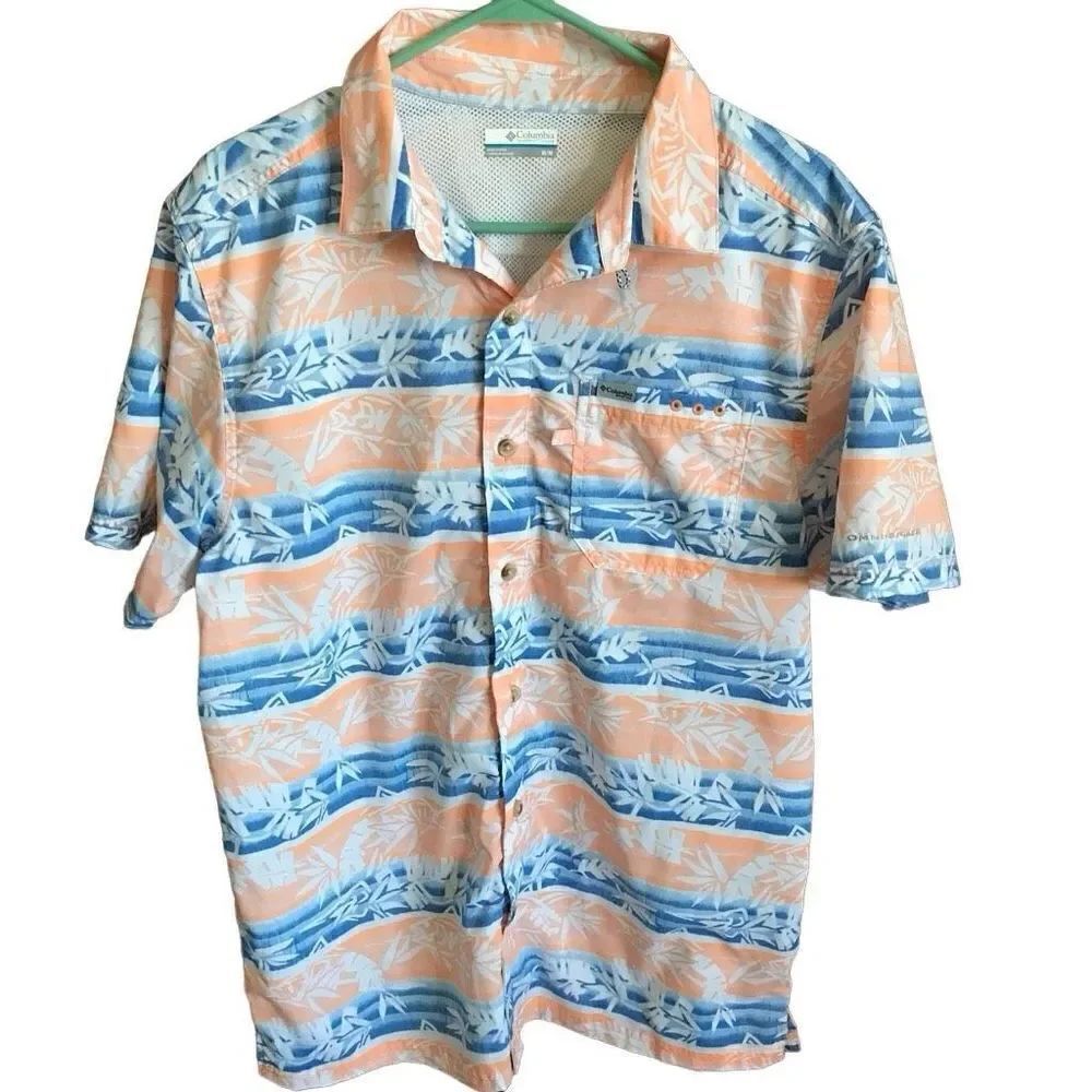 Columbia SZ Medium PFG fishing outdoor shirt vented orange blue short sleeve